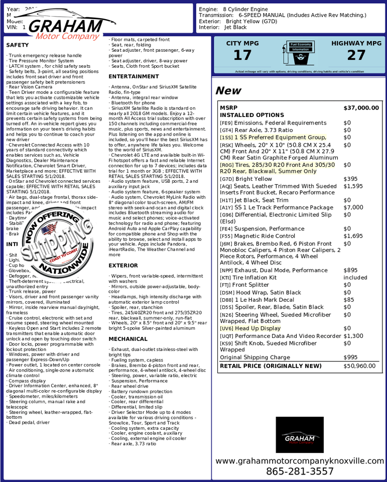 2018 Chevrolet Camaro 1SS