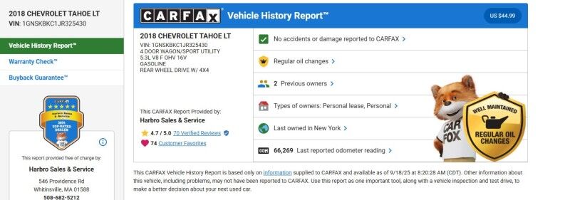 2018 Chevrolet Tahoe LT - SUPER CLEAN - ZERO RUST - EXTRA SHARP Webster MA
