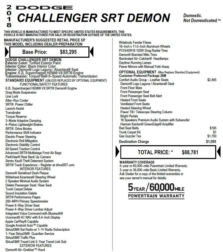 2018 Dodge Challenger SRT Demon / Comfort Audio Group / Coming Soon! Lincolnton NC