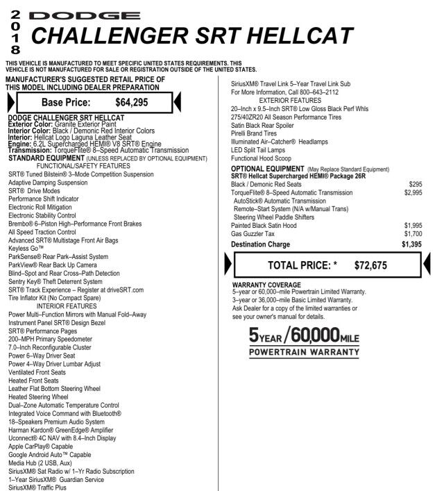 2018 Dodge Challenger SRT Hellcat / Supercharged V8 / Satin Hood! High Point NC