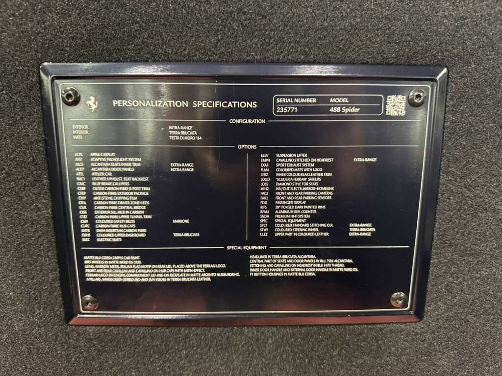 2018 Ferrari 488 Spider Atelier build! Blu Corsa Opaco paint,Terra Bruciata interior,JBL audio,carbon galore AND MUCH MORE!! Fort Lauderdale FL