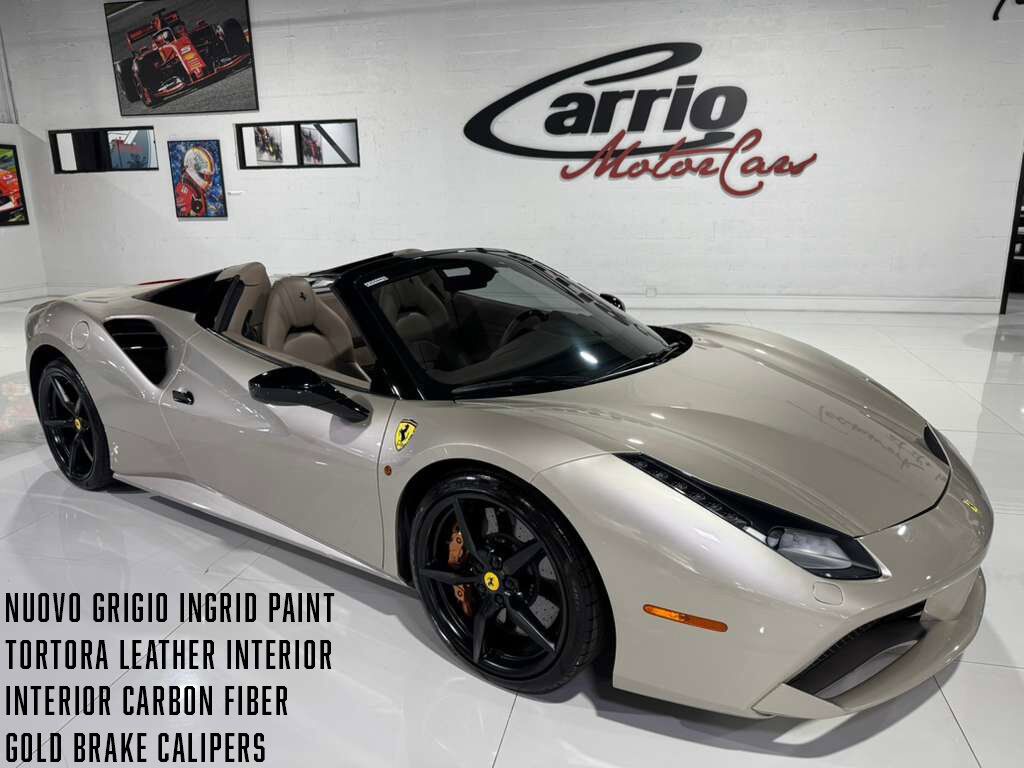 2018 Ferrari 488 Spider Nuovo Grigio Ingrid paint, Tortora interior, gold brake calipers, carbon galore AND MUCH MORE!! Fort Lauderdale FL