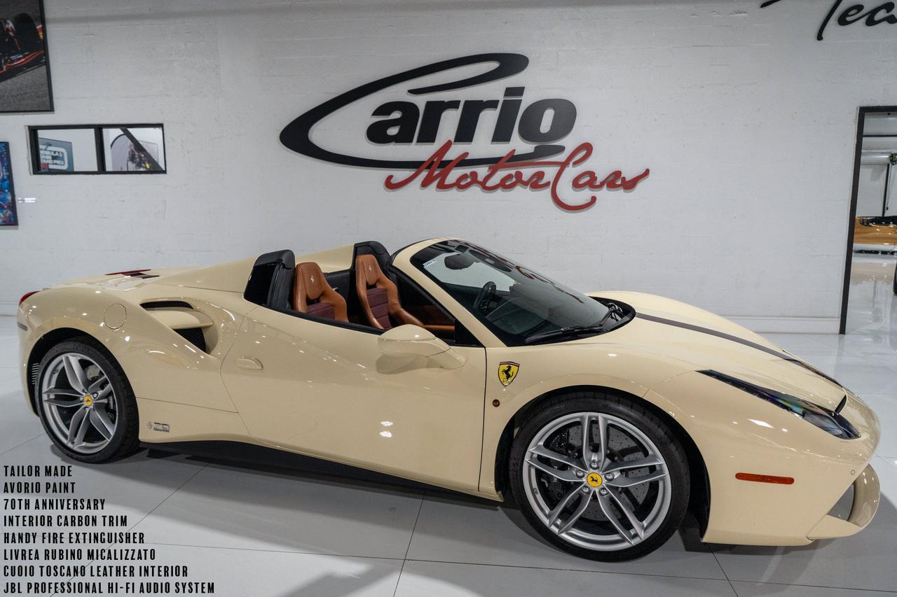 2018 Ferrari 488 Spider TAILOR MADE 70TH ANNIVERSARY! Avorio paint, Cuoio Toscano interior, JBL Professional audio AND MORE!