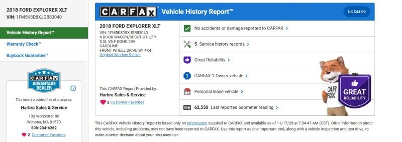 2018 Ford Explorer XLT - 1 OWNER - FROM NEW JERSEY - NO RUST Whitinsville MA