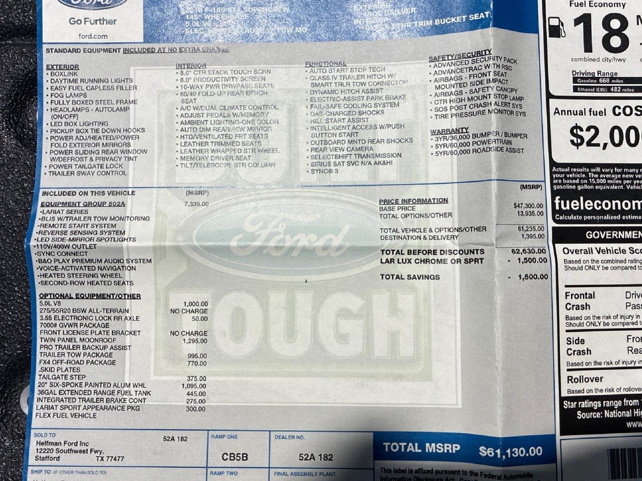 2018 Ford F-150 Lariat, 5.0 V8, 4x4, 502A Luxury Pkg, Pano Roof, FX4, Tow, 36 Gallon Tank Houston TX