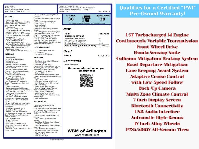 2018 Honda Accord 1.5T LX FWD