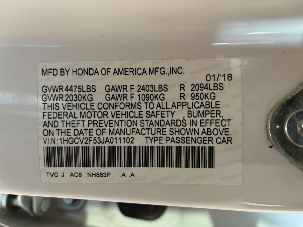 2018 Honda Accord EX-L 2.0T Franklin OH