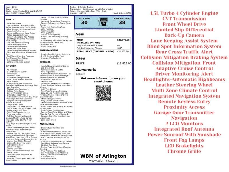 2018 Honda Accord Sedan EX-L Navi 1.5T