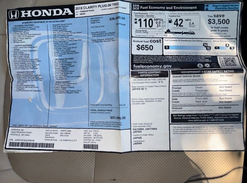 2018 Honda Clarity Hybrid Plug-In Touring Arlington VA