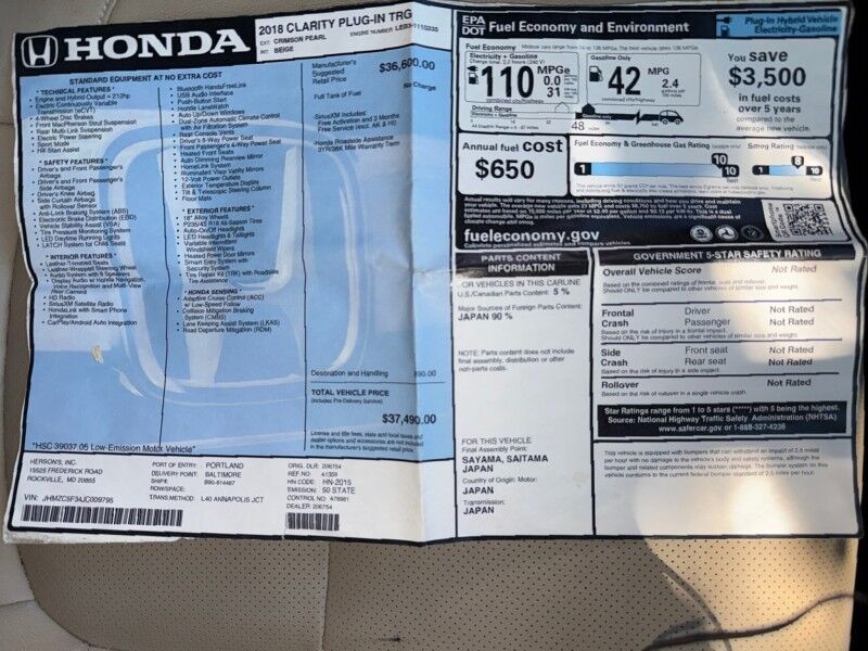 2018 Honda Clarity Hybrid Plug-In Touring