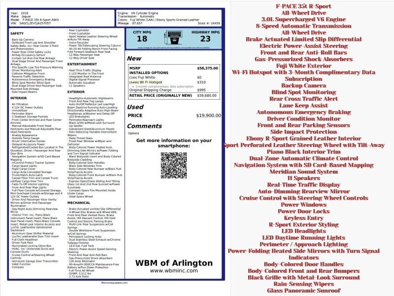 2018 Jaguar F-PACE 35t R-Sport AWD Arlington VA