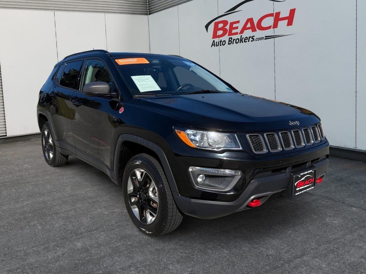 2018 Jeep Compass Trail hawk, RED TOW HOOKS, BACKUP CAMERA, PUSH BUTTON START, APPLE CARPLAY/ANDROID AUTO, HEATED STEERING WHEEL, NAVIGATION, MOONROOF, POWER LIFTGATE, COME AND TEST DRIVE THIS JEEP COMPASS TODAY!