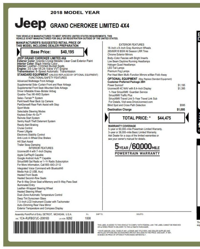 2018 Jeep Grand Cherokee 4WD Limited