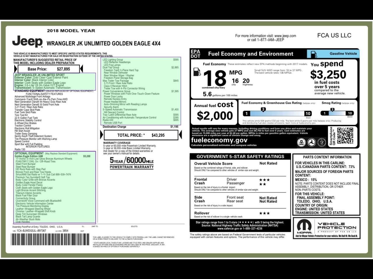 2018 Jeep Wrangler JK Unlimited Golden Eagle