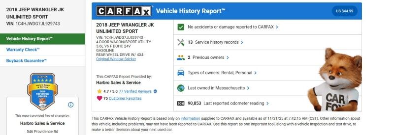 2018 Jeep Wrangler JK Unlimited Sport - LOCAL TRADE IN - FULLY SERVICED Whitinsville MA