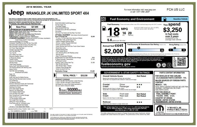 2018 Jeep Wrangler JK Unlimited Sport - LOCAL TRADE IN - FULLY SERVICED Webster MA