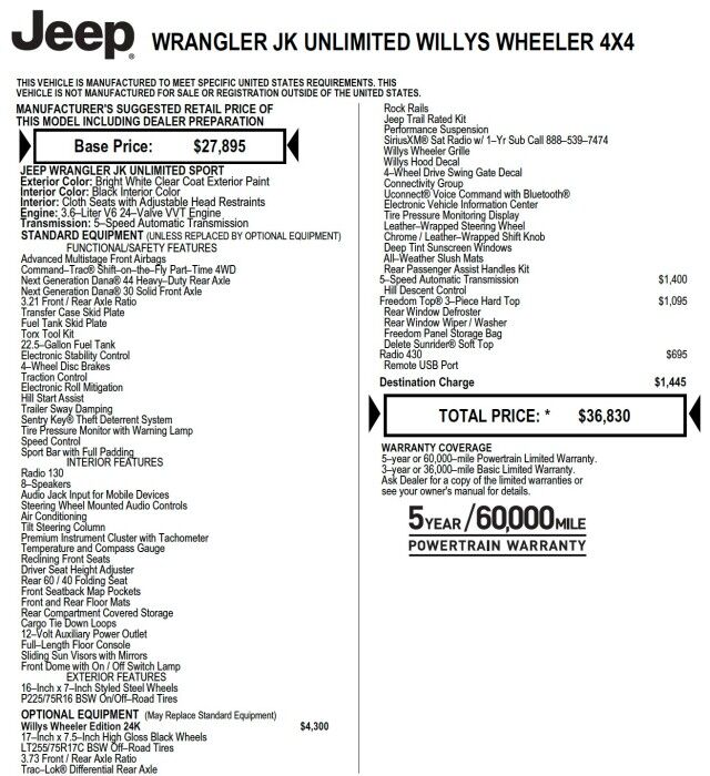 2018 Jeep Wrangler JK Unlimited Willys Wheeler 4X4 / Hard Top! High Point NC