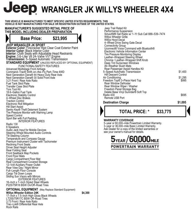 2018 Jeep Wrangler JK Willys Wheeler 4X4 / Wheels & Tires Upgrade / 3.6L V6! High Point NC