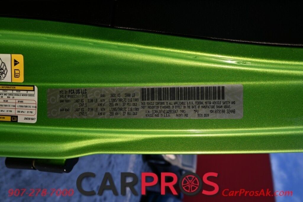 2018 Jeep Wrangler Unlimited Rubicon - 3rd Gen Dana 44 HD Wide Axles - Heated Seats - Heated Steering Wheel - Remote Start - Black Freedom Top - LED Lighting Group - Block Heater - Tow Package Anchorage AK