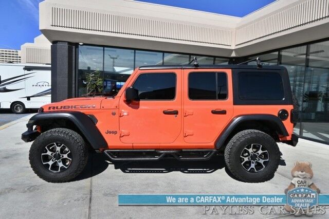2018 Jeep Wrangler Unlimited Rubicon / 4X4 / Cold Weather Group / Auto Start / Heated Seats & Steering Wheel / Apple CarPlay & Android Auto / Back Up Camera / LED Lights / OEDRO Bumpers & Running Boards / Luggag Rack / Tow Pkg Anchorage AK