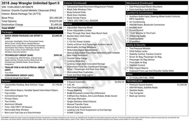 2018 Jeep Wrangler Unlimited Sport S Raleigh NC