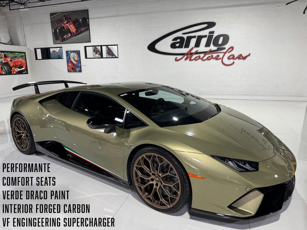2018 Lamborghini Huracan Performante VF ENGINEERING SUPERCHARGER!! Verde Draco paint, comfort seats AND MUCH MORE!!! Fort Lauderdale FL