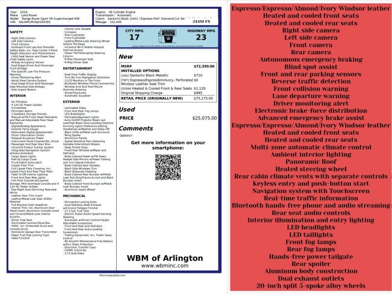 2018 Land Rover Range Rover Sport V6 HSE 4WD