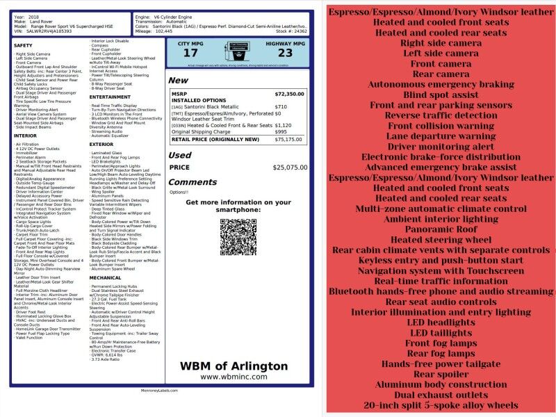 2018 Land Rover Range Rover Sport V6 HSE 4WD Arlington VA