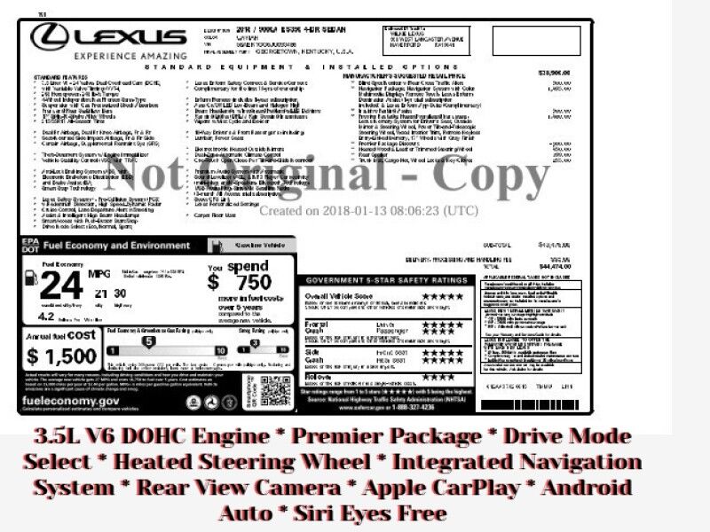 2018 Lexus ES 350 w/ Premium Package