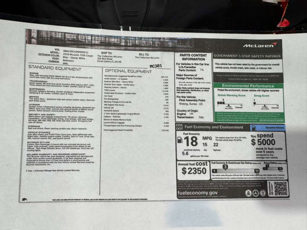 2018 McLaren 720S LAUNCH EDITION!! Glacier White paint, Luxury package, front lifter, Bowers & Wilkins audio AND MORE! Fort Lauderdale FL