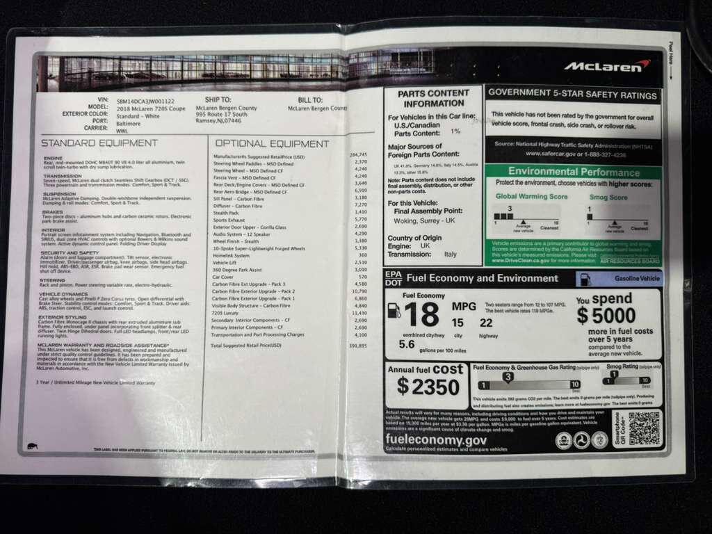 2018 McLaren 720S McLaren White paint, Arizona Tan interior, Bowers & Wilkins audio, carbon galore AND MORE!! Fort Lauderdale FL