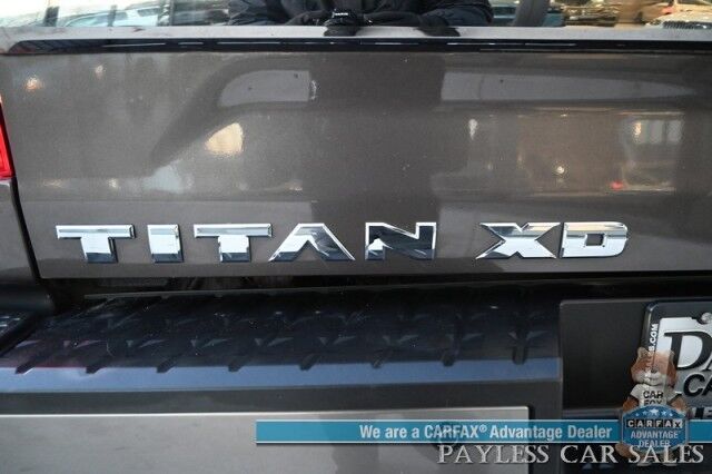 2018 Nissan Titan XD Platinum Reserve / Crew Cab / 4X4 / Turbo Diesel / AutoStart / Heated & Cooled Leather Seats / Heated Steering Wheel / Navigation / 360 Cam / Rockford Fosgate Speakers / Blind Spot Alert / Leer Canopy / Tow Pkg / Low Miles Anchorage AK