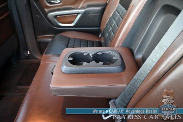 2018 Nissan Titan XD Platinum Reserve / Crew Cab / 4X4 / Turbo Diesel / AutoStart / Heated & Cooled Leather Seats / Heated Steering Wheel / Navigation / 360 Cam / Rockford Fosgate Speakers / Blind Spot Alert / Leer Canopy / Tow Pkg / Low Miles Anchorage AK