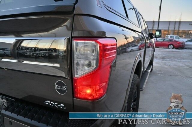 2018 Nissan Titan XD Platinum Reserve / Crew Cab / 4X4 / Turbo Diesel / AutoStart / Heated & Cooled Leather Seats / Heated Steering Wheel / Navigation / 360 Cam / Rockford Fosgate Speakers / Blind Spot Alert / Leer Canopy / Tow Pkg / Low Miles Anchorage AK