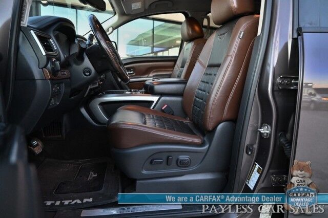 2018 Nissan Titan XD Platinum Reserve / Crew Cab / 4X4 / Turbo Diesel / AutoStart / Heated & Cooled Leather Seats / Heated Steering Wheel / Navigation / 360 Cam / Rockford Fosgate Speakers / Blind Spot Alert / Leer Canopy / Tow Pkg / Low Miles Anchorage AK