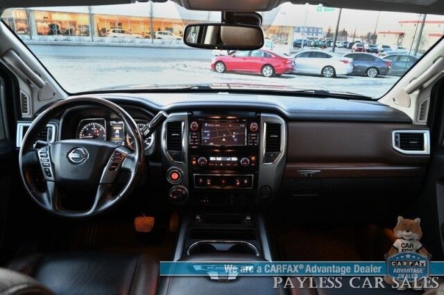2018 Nissan Titan XD Platinum Reserve / Crew Cab / 4X4 / Turbo Diesel / AutoStart / Heated & Cooled Leather Seats / Heated Steering Wheel / Navigation / 360 Cam / Rockford Fosgate Speakers / Blind Spot Alert / Leer Canopy / Tow Pkg / Low Miles Anchorage AK