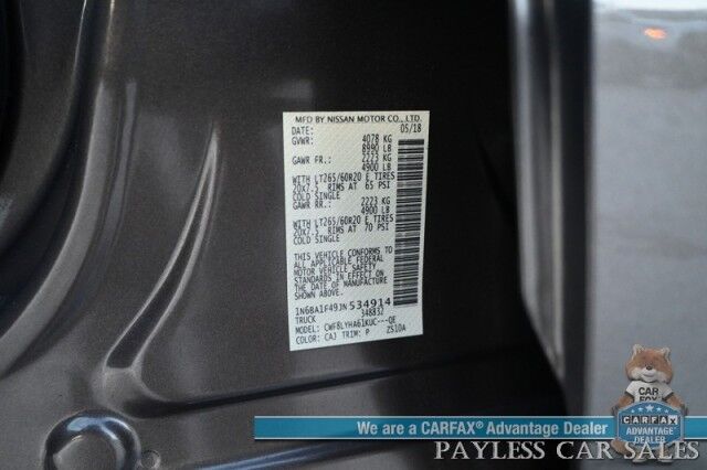 2018 Nissan Titan XD XD Platinum Reserve / 4X4 / 5.0L Turbo Diesel / AutoStart / Heated & Cooled Leather Seats / Heated Steering Wheel / Navigation / 360 Cam / Rockford Fosgate Speakers / Blind Spot Alert / Leer Canopy / Tow Pkg / Low Miles Anchorage AK