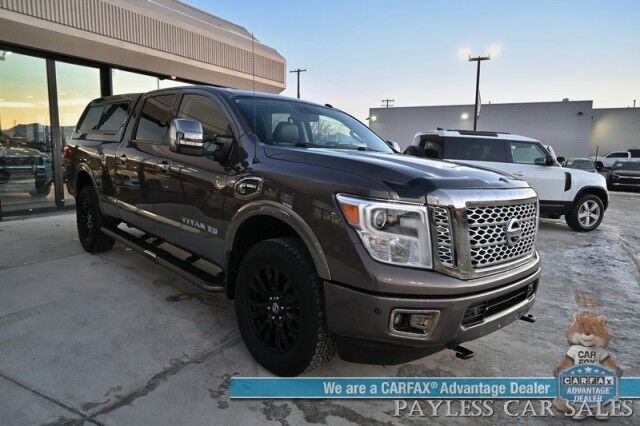 2018 Nissan Titan XD XD Platinum Reserve / 4X4 / 5.0L Turbo Diesel / AutoStart / Heated & Cooled Leather Seats / Heated Steering Wheel / Navigation / 360 Cam / Rockford Fosgate Speakers / Blind Spot Alert / Leer Canopy / Tow Pkg / Low Miles Anchorage AK