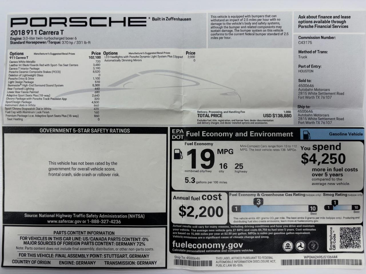 2018 Porsche 911 Carrera T Marietta GA
