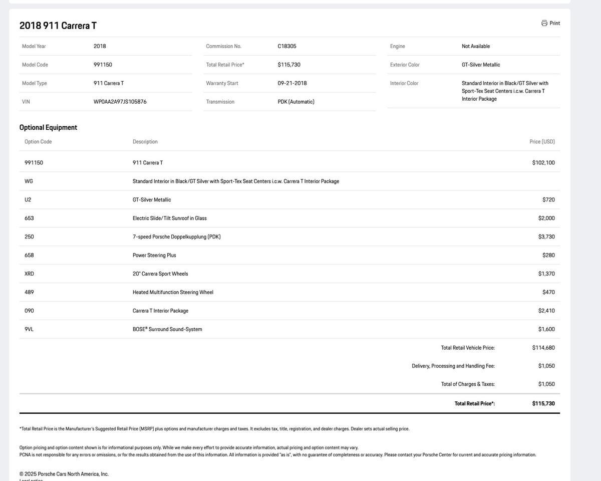 2018 Porsche 911 Carrera T Pompano Beach FL
