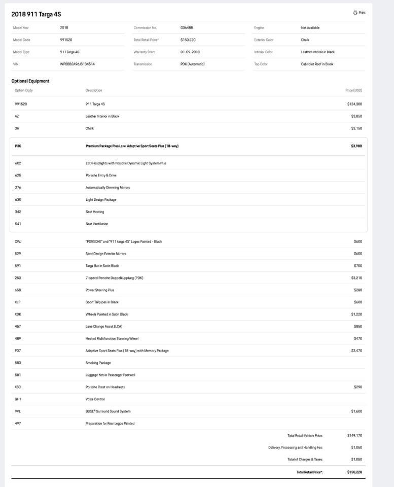 2018 Porsche 911 Targa 4S Pompano Beach FL