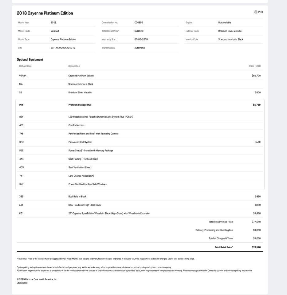 2018 Porsche Cayenne Platinum Edition Pompano Beach FL