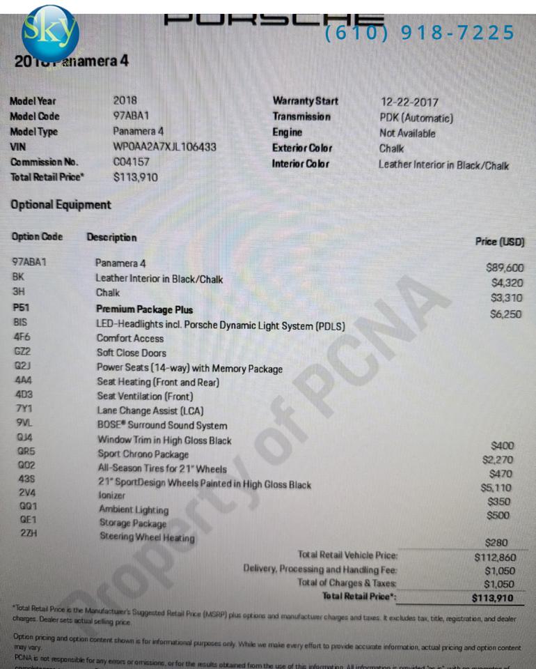 2018 Porsche Panamera AWD 4 1 Owner