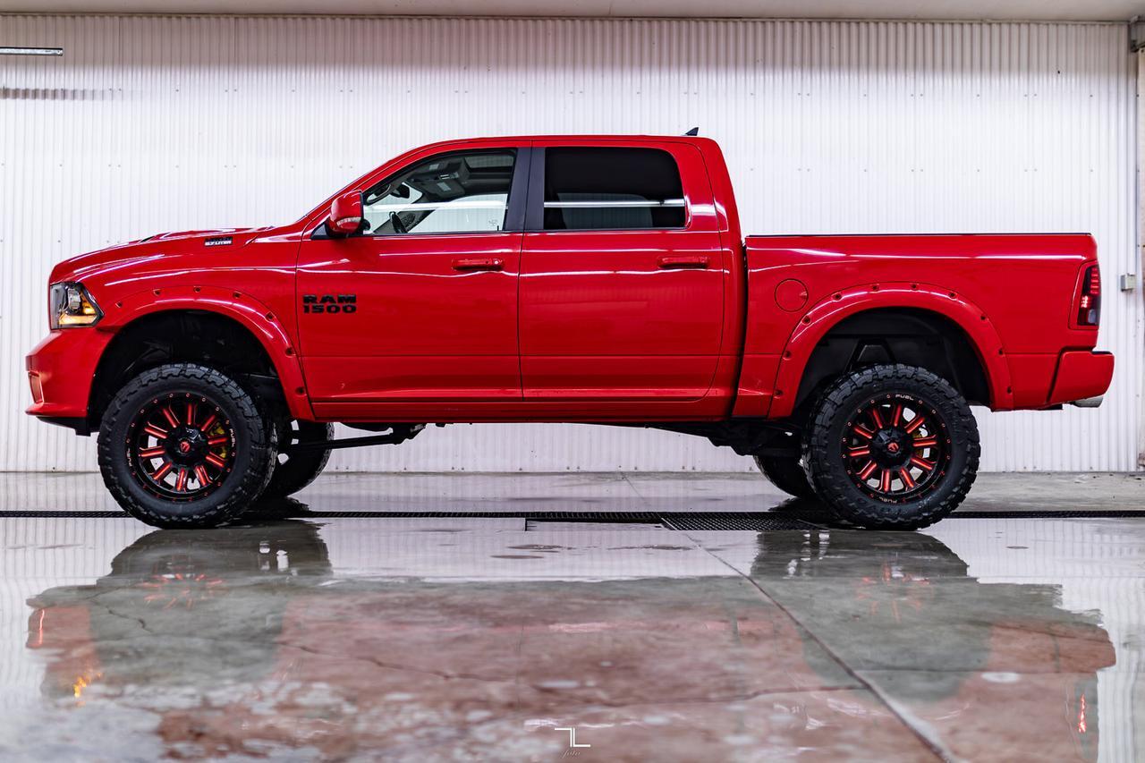2018 Ram 1500 4x4 Crew Cab Sport 4" Lift Leather Roof Nav Red Deer AB