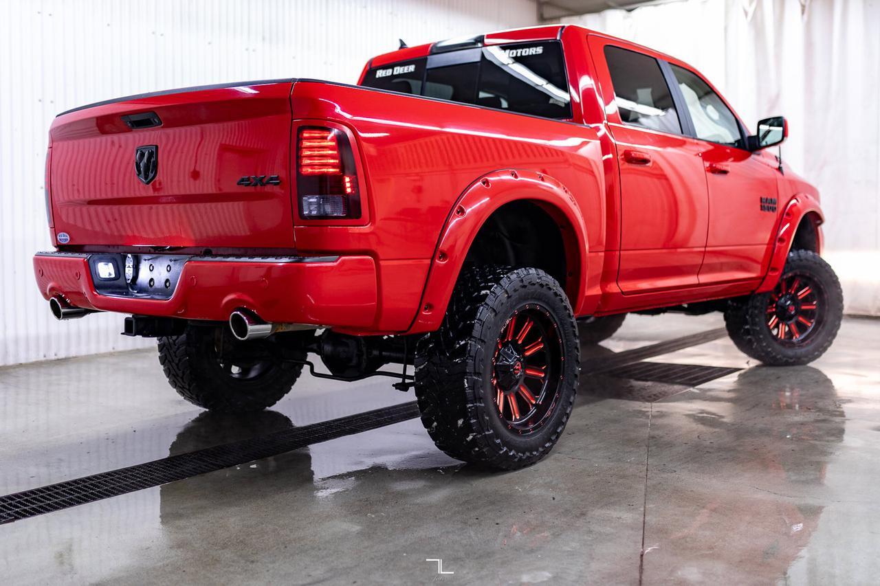2018 Ram 1500 4x4 Crew Cab Sport 4" Lift Leather Roof Nav Red Deer AB