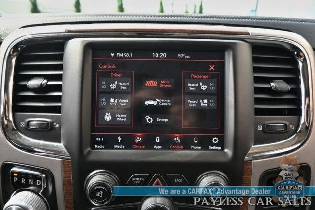 2018 Ram 1500 Laramie / 4X4 / 3.0L EcoDiesel V6 / Crew Cab / Convenience Group / Auto Start / Heated & Cooled Leather Seats / Heated Steering / Apple CarPlay & Android Auto / Back Up Camera / Keyless Entry & Start / Tow Pkg / 1-Owner Anchorage AK