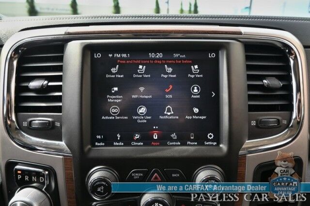 2018 Ram 1500 Laramie / 4X4 / 3.0L EcoDiesel V6 / Crew Cab / Convenience Group / Auto Start / Heated & Cooled Leather Seats / Heated Steering / Apple CarPlay & Android Auto / Back Up Camera / Keyless Entry & Start / Tow Pkg / 1-Owner Anchorage AK
