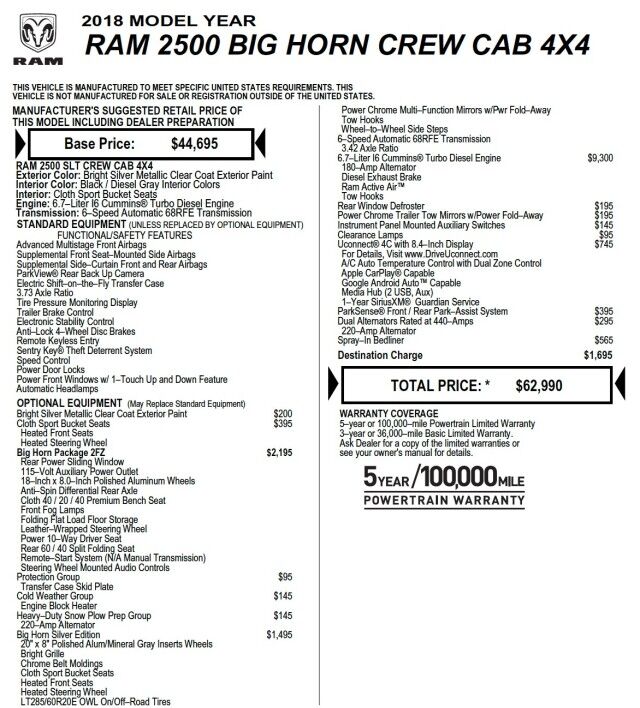 2018 Ram 2500 Big Horn 4X4 / Aluminum Flatbed / Turbo Diesel! High Point NC