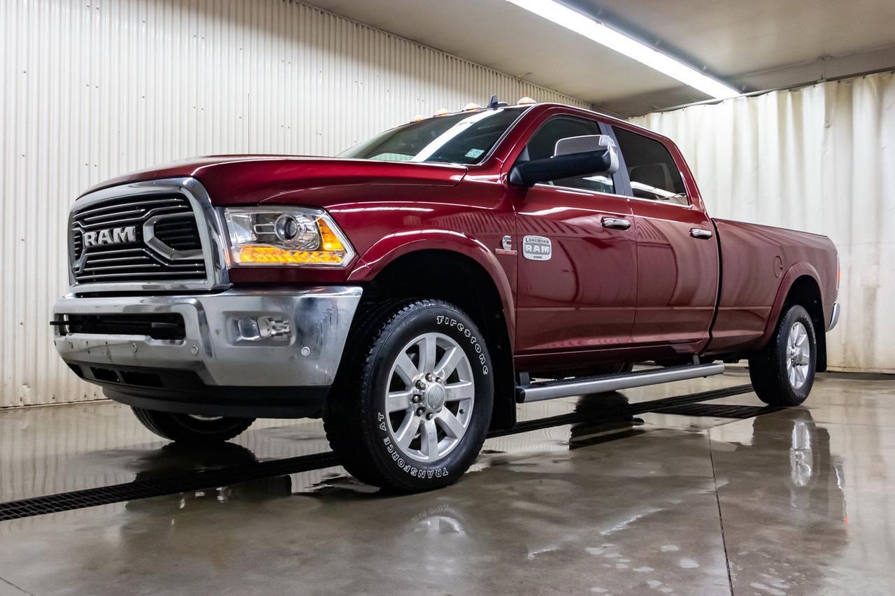 2018 Ram 3500 4x4 Crew Cab Longhorn Diesel AISIN Longbox Leather Roof Nav Red Deer AB
