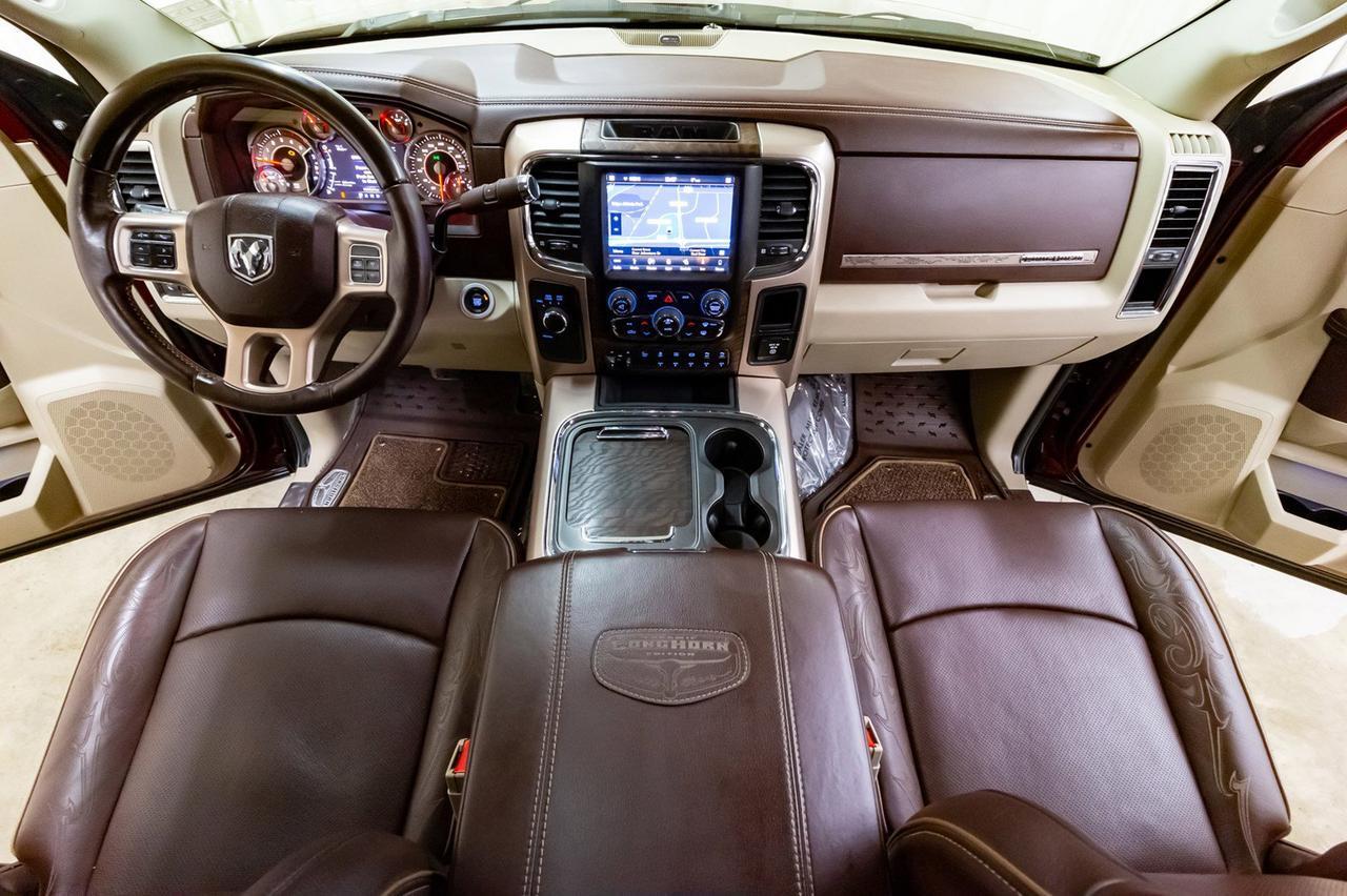 2018 Ram 3500 4x4 Crew Cab Longhorn Diesel AISIN Longbox Leather Roof Nav Red Deer AB